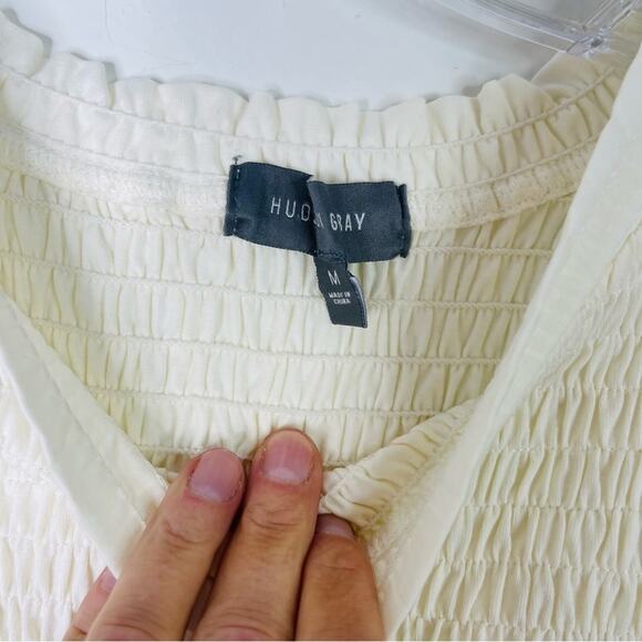 Hudson Grey cream Swiss dot smocked cottagecore ruffle stretchy top medium - Picture 5 of 8